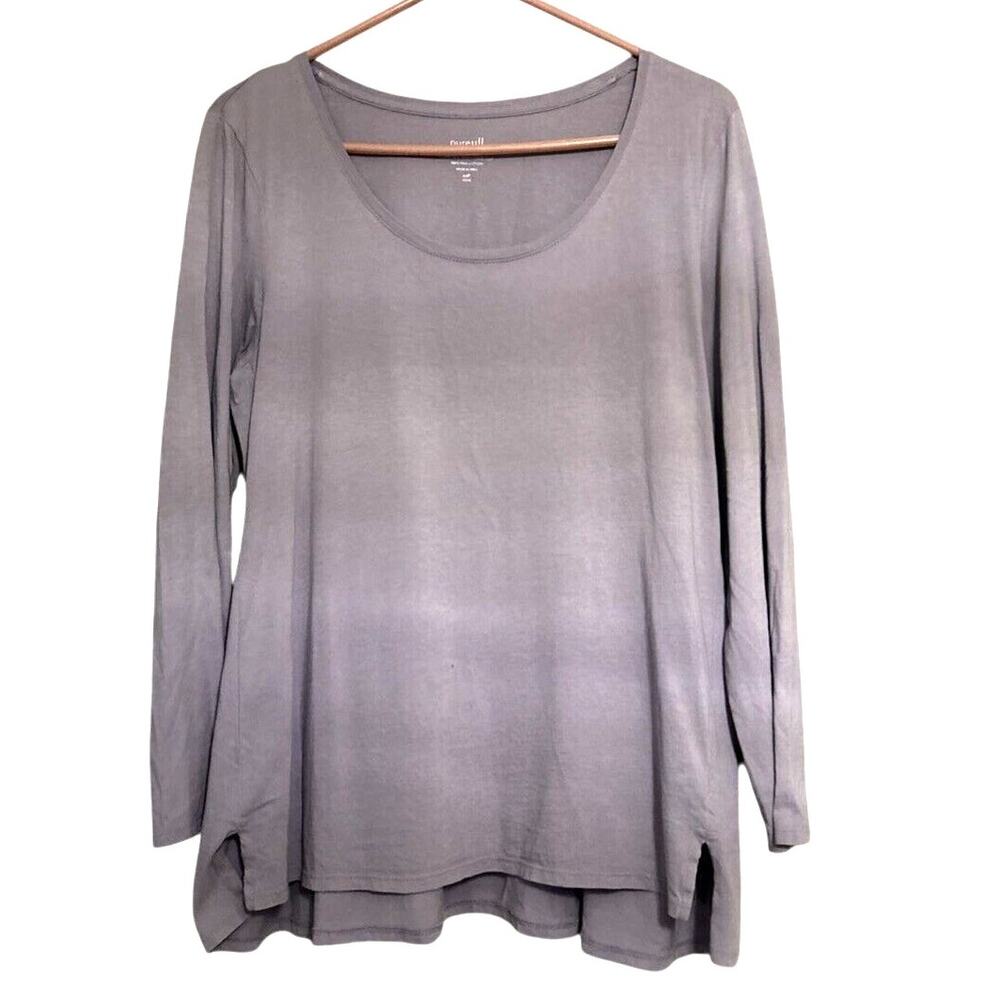 Pure Jill Split Hem Pima Cotton Purple Long Sleeve Top Blouse PM Loose Boho